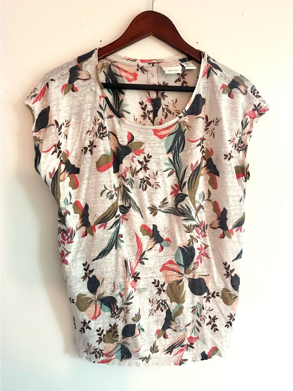 Rachel Zoe 100% Linen Print Cap Sleeve Top - Floral Multicolor, Women’s Large
